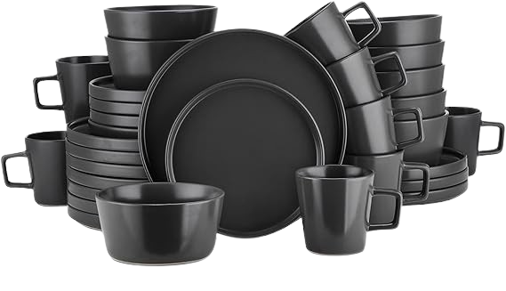 Coupe Dinnerware Set, Service For 8, Black Matte