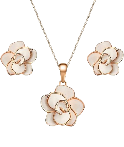 Rose Flower Necklace Earrings Jewelry Set for Women